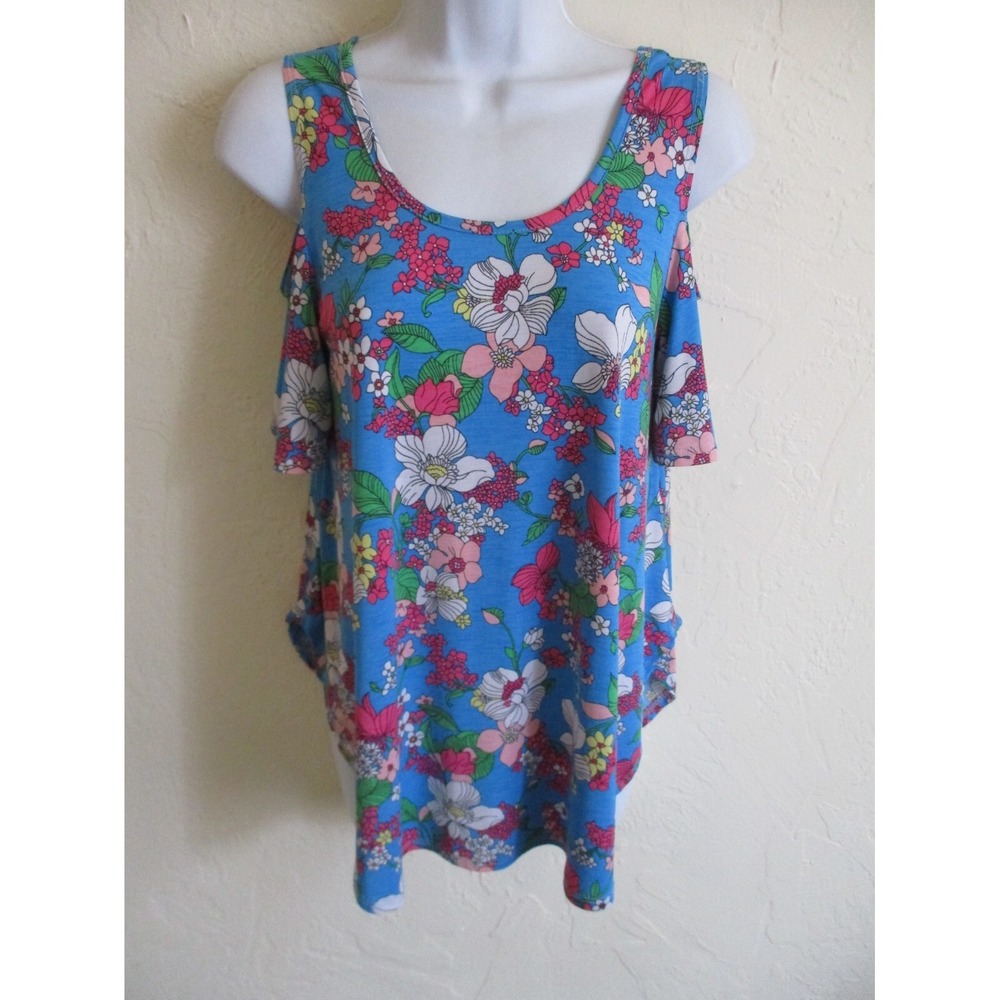Lime n Chili Cold Shoulder Tup Size Small Poly Spandex Round Tails